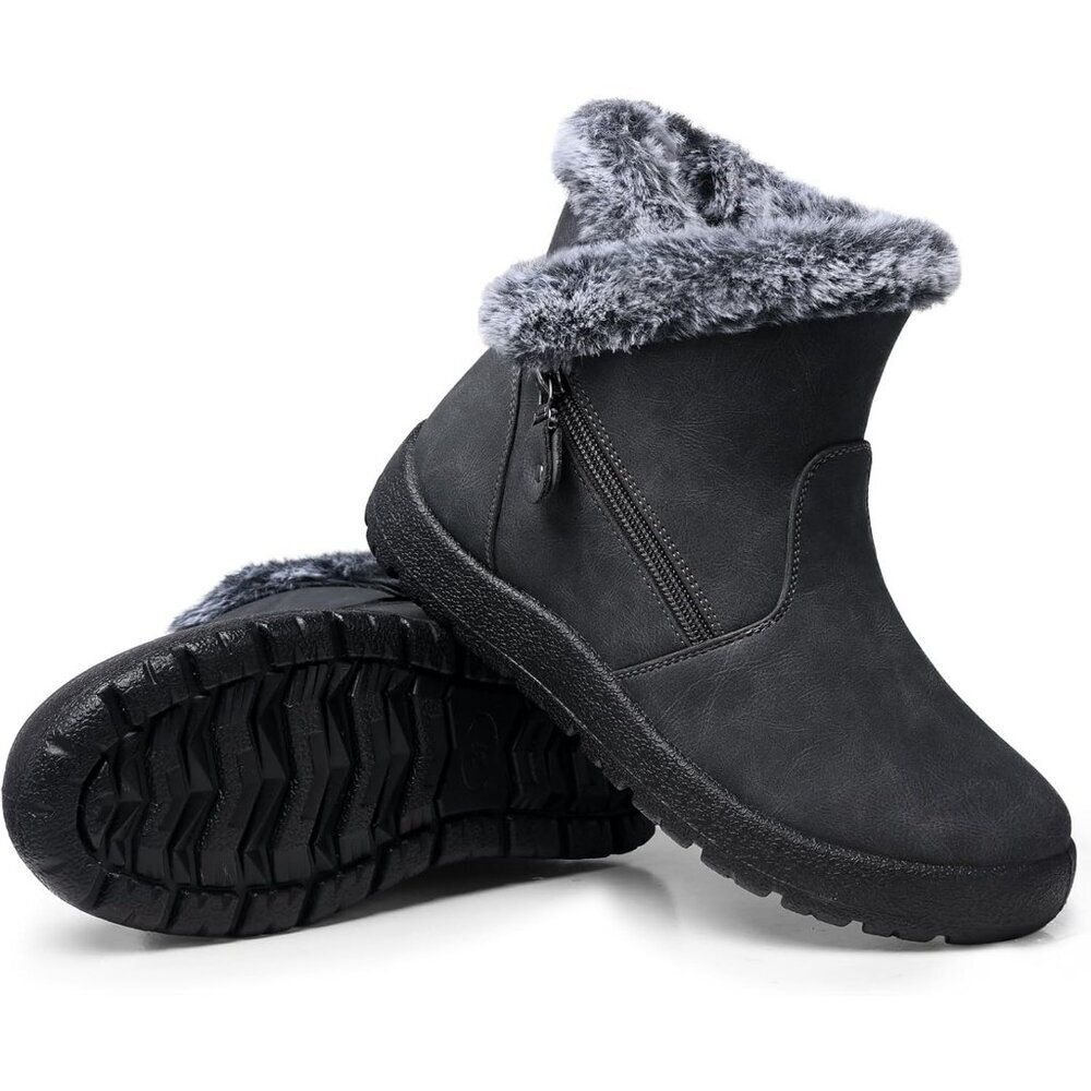 Women's Waterproof Snow Boot Warm Ankle Fur Lined Booties Insulated Shoes Grey